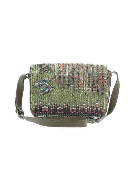 sequined cuba limited chanel bag in green|Rare 17C Chanel Green Sequin Tweed Cuba Messenger Bag.